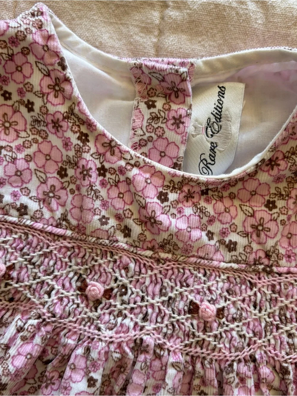 Rare Editions Floral Smocked Corduroy Pink Baby Toddler Girls Jumper Dress